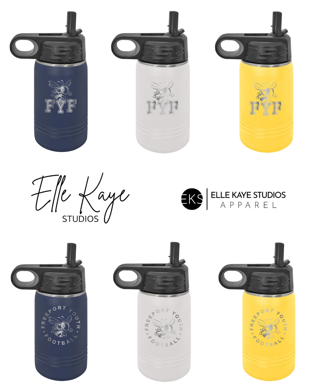 Freeport Youth Football 12 oz Water Bottles Elle Kaye Studios